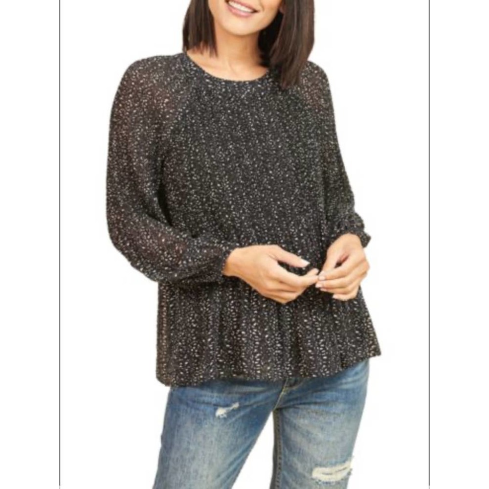 DR2 Black Speckled Long Sleeve pleated Blouse